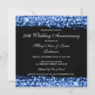 Elegant Wedding Anniversary Party Sparkles Blue Invitation