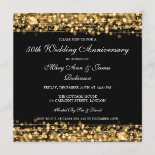 Elegant Wedding Anniversary Party Sparkles Gold Invitation