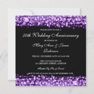 Elegant Wedding Anniversary Party Sparkles Purple Invitation