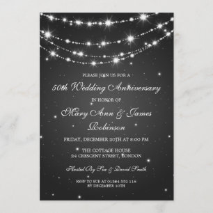 Elegant Wedding Anniversary Sparkling Chain Black Invitation