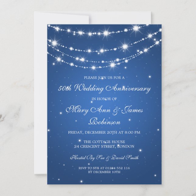 Elegant Wedding Anniversary Sparkling Chain Blue Invitation (Front)