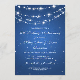 Elegant Wedding Anniversary Sparkling Chain Blue Invitation