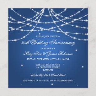Elegant Wedding Anniversary String Of Stars Blue Invitation