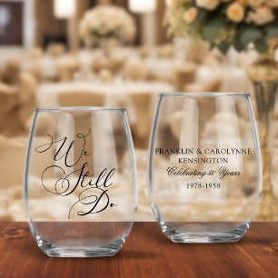 Elegant Wedding Anniversary Vow Renewal Stemless Wine Glass