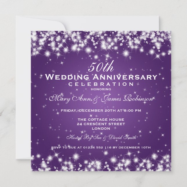 Elegant Wedding Anniversary Winter Sparkle Purple Invitation (Front)