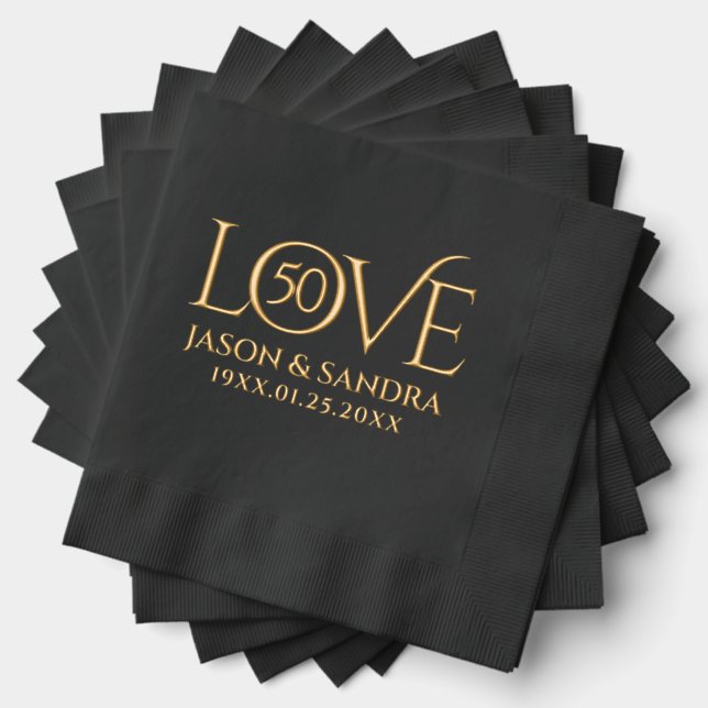 Elegant Wedding Anniversary Years in Love Foil Napkins (Insitu (Stacked))