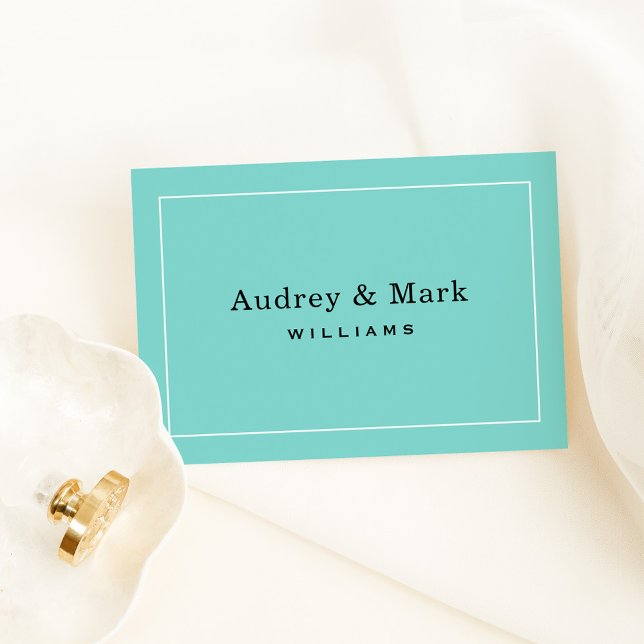 Elegant Wedding Aqua Blue and Black Monogram Thank You Card (Creator Uploaded)