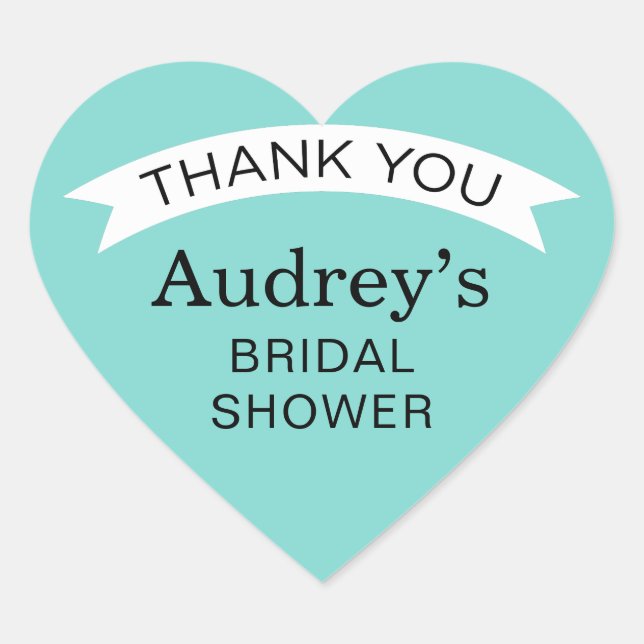 Elegant Wedding Aqua Blue Bridal Shower Thank You Heart Sticker (Front)