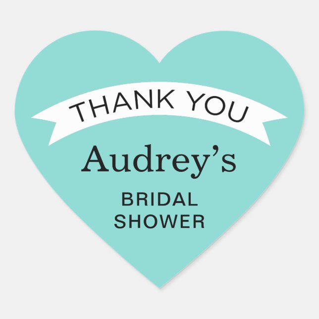 Elegant Wedding Aqua Blue Bridal Shower Thank You Heart Sticker (Front)
