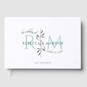 Elegant Wedding Aqua Botanical Monogram Guest Book
