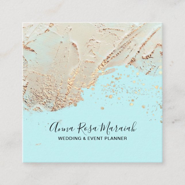 *~* Elegant Wedding Aqua Gold Foil Glitter Beauty Square Business Card (Front)