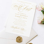Elegant Wedding At Last Gold Calligraphy Invitation<br><div class="desc">Classic understated gold and white wedding invitation featuring the elegant calligraphic script of the fitting phrase "At Last". Suitable for any long engagement but especially relevant for gay couples who waited for so long to be married. All non-script is editable *colour and fonts.</div>