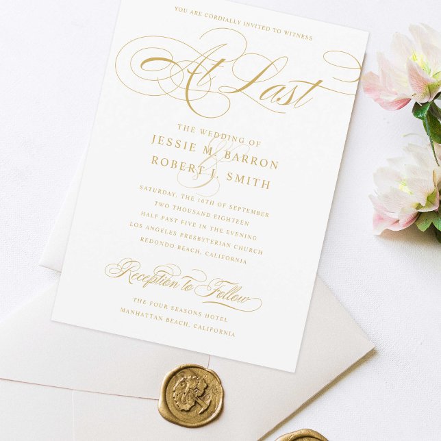Elegant Wedding At Last Gold Calligraphy Invitation (Creator Uploaded)