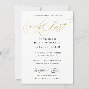 Elegant Wedding At Last Gold Calligraphy Invitation