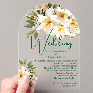 Elegant Wedding Azaleas White Yellow Flowers Acrylic Invitations