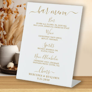Elegant Wedding Bar Gold Personalised Drink Menu  Pedestal Sign