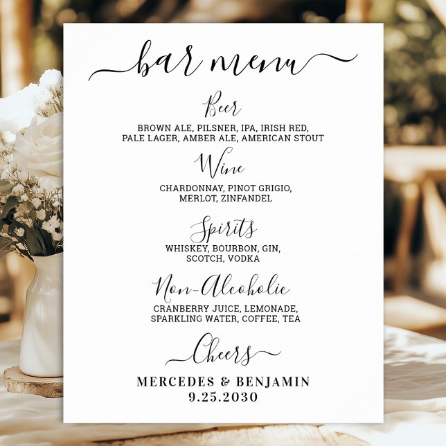 Elegant Wedding Bar Personalised Drink Menu Poster (Creator Uploaded)