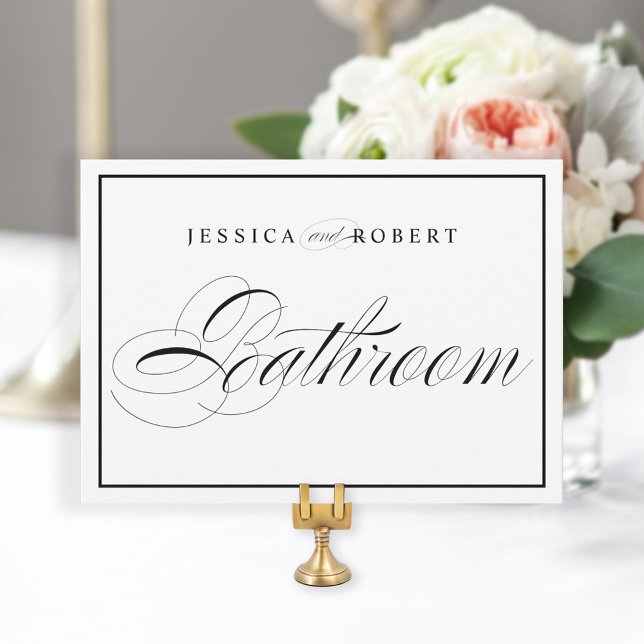 Elegant Wedding Bathroom Sign Black Border (Creator Uploaded)