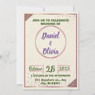 elegant Wedding Beige,Pink Gold Frame Circular  Invitation