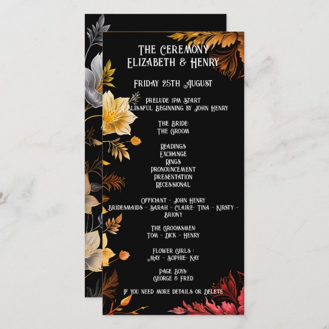 Elegant Wedding Black and Gold Floral Invitations (Front/Back)