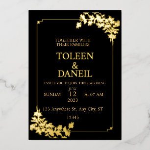 Elegant Wedding Black and Gold Foil Invitation