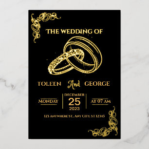 Elegant Wedding Black and Gold Foil Invitation