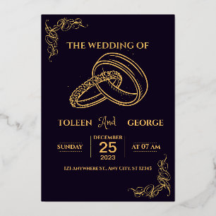Elegant Wedding Black and Gold Foil Invitation