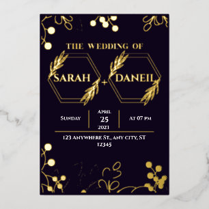 Elegant Wedding Black and Gold Foil Invitation