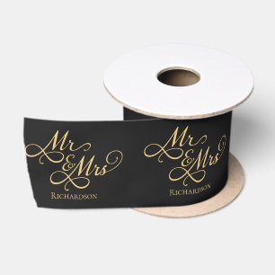 Elegant Wedding Black and Gold Satin Ribbon