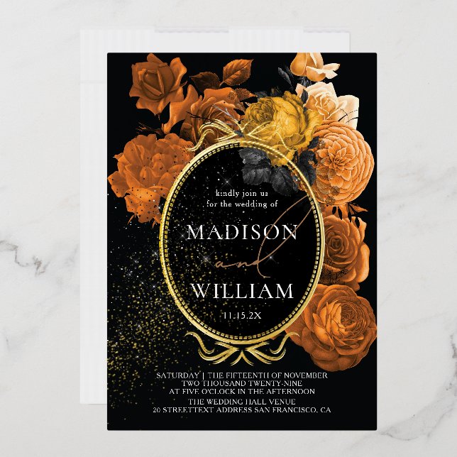 Elegant Wedding Black and Orange Floral  (Envelope)