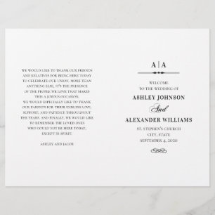 Elegant wedding. Black and white program folded