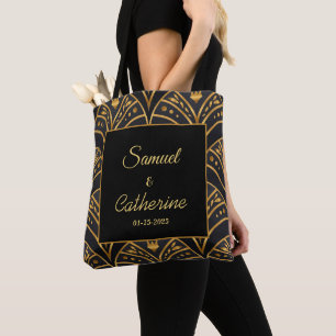 Elegant Wedding Black Gold Stylish Personalise Tote Bag