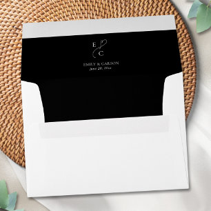 Elegant Wedding Black & White Couple Monogram Logo Envelope