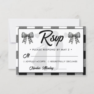 Elegant Wedding Black & White Gingham Bow RSVP Card