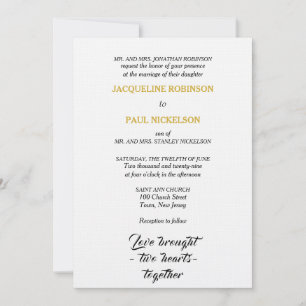 Elegant Wedding Black White Gold Two Hearts Invitation