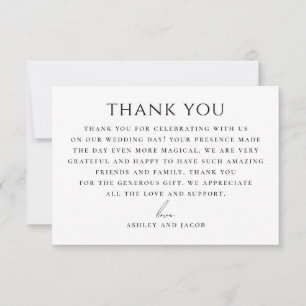 Elegant Wedding Black & White Minimalist Classic Thank You Card