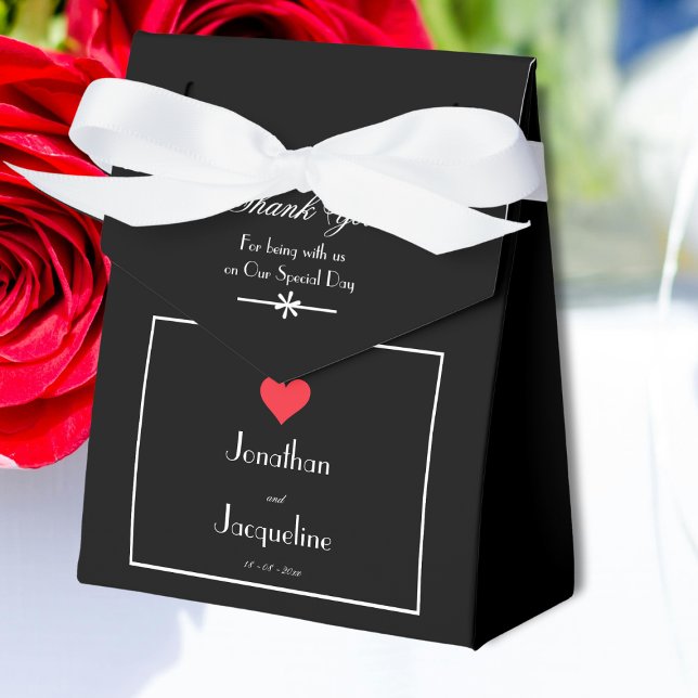 Elegant Wedding Black White & Red Heart Thank You  Favour Box (For an Elegant Wedding - Black and White & Red Heart Thank You Favor Boxes.)
