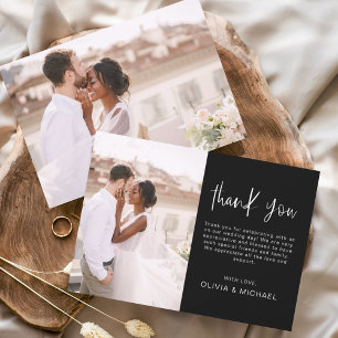 Elegant Wedding Black White Thank You Photo Card