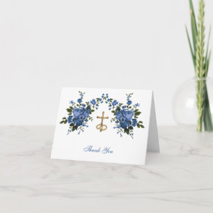 Elegant Wedding Blue Floral Religious Thank You C