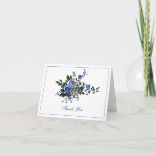 Elegant Wedding Blue Floral Religious Thank You Card