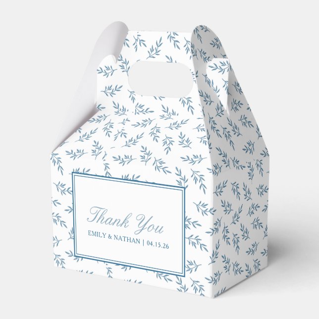 Elegant Wedding Blue Garden Pattern Personalised Favour Box (Front Side)
