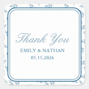 Elegant Wedding Blue Garden Personalised Thank You Square Sticker
