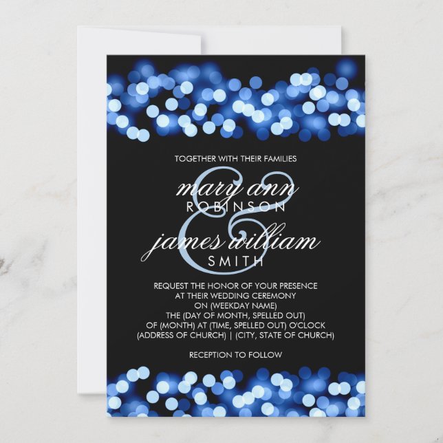 Elegant Wedding Blue Hollywood Glam Invitation (Front)