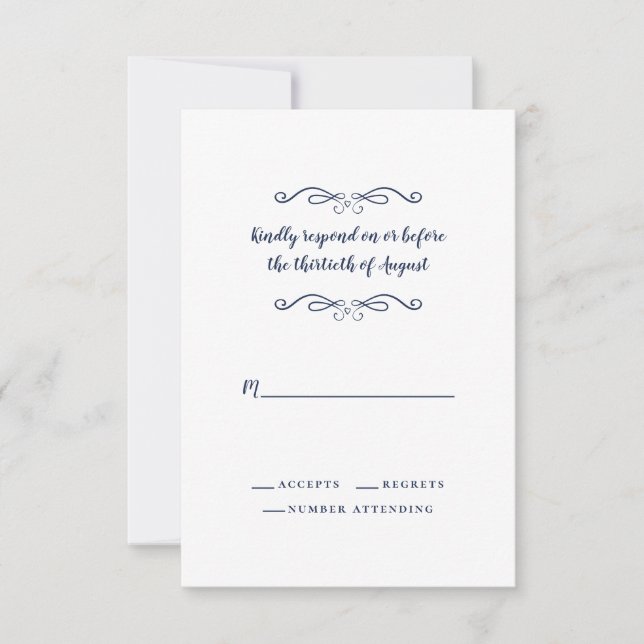 Elegant Wedding Blue White Classic Minimalist  RSVP Card (Front)