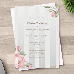 Elegant Wedding – Blush Peony & Soft Grey Striped  Acrylic Invitations