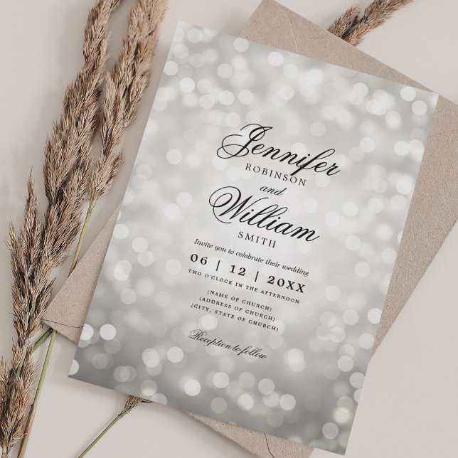 Elegant Wedding Bokeh Lights Romantic Silver Invitation (Elegant Wedding Bokeh Lights Romantic Silver Invitation)