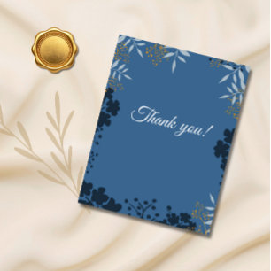 Elegant Wedding Botanical Blue Thank You Card