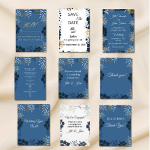 Elegant Wedding Botanical Blue Thank You Card
