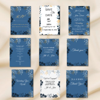 Elegant Wedding Botanical Blue Thank You  Card