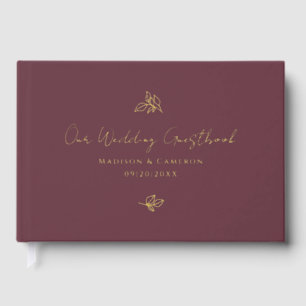 Elegant Wedding Botanical Calligraphy Script Gold Guest Book